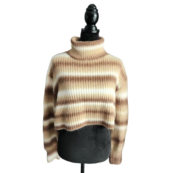 CIDER STRIPED CROPPED OVERSIZED Turtleneck Sweater Size M - Picture 1 of 3